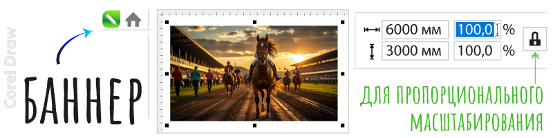Масштаб макета баннера в CorelDRAW